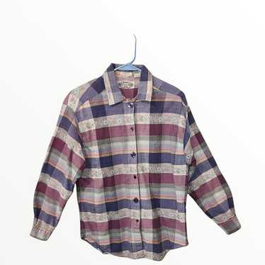 Vintage 90's cotton striped button up blouse with… - image 1