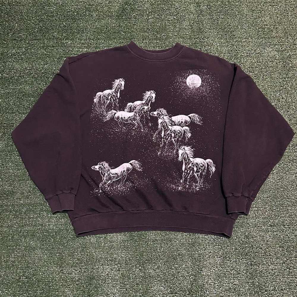 Vintage 80's Sun Sportswear Horses Moon Sz Large - image 1