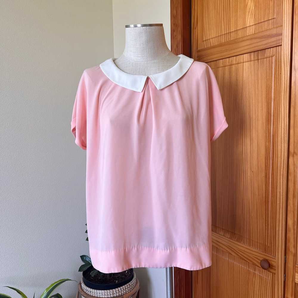 Vintage Peach Short Sleeve Blouse Peter Pan Colla… - image 1