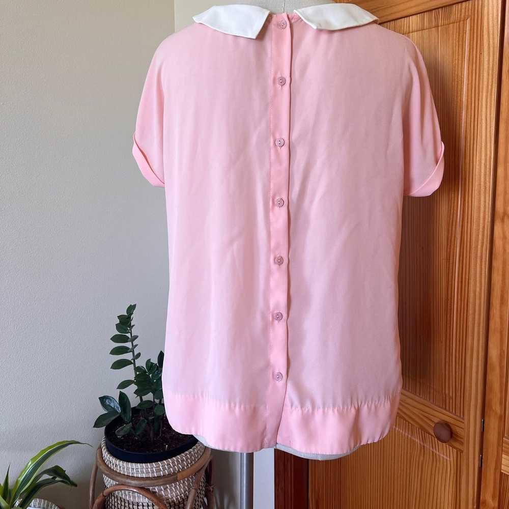 Vintage Peach Short Sleeve Blouse Peter Pan Colla… - image 2