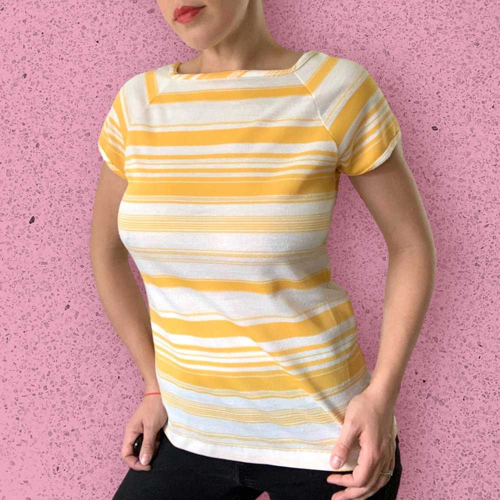 Vintage 1970s Catalina Yellow White Striped Short… - image 1