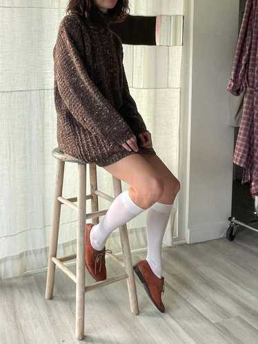 1990s Cable Knit Tunic Sweater - Brown Space Dyed