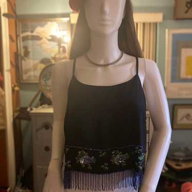 Black Tank Top, Embroidered Top, Embroidered Tank Top, Floral Tank Top,  Great Embroidery, Small Tank Top, Black T-shirt, 