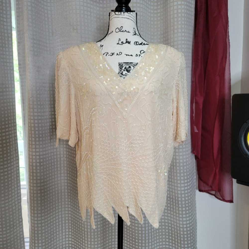 Landmark Vintage 100% Silk Sequins Top - Size L - image 10