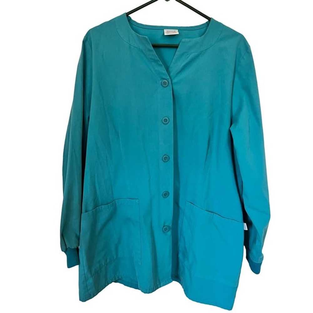 Barco Women's Scrub Jacket Size L Teal Knit Cuff … - image 1