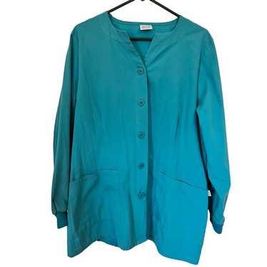 Barco Women's Scrub Jacket Size L Teal Knit Cuff … - image 1