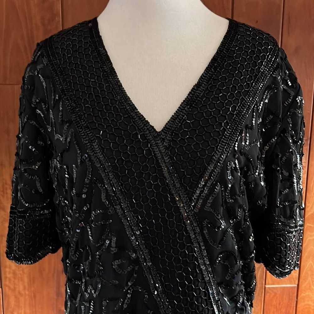 Vintage Laurence Kazar Beaded Sequin V Neck Top - image 3