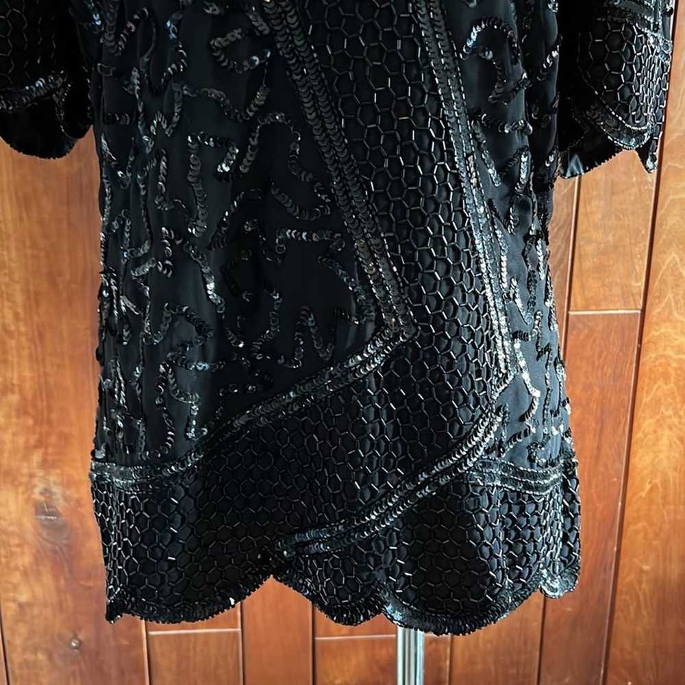 Vintage Laurence Kazar Beaded Sequin V Neck Top - image 4