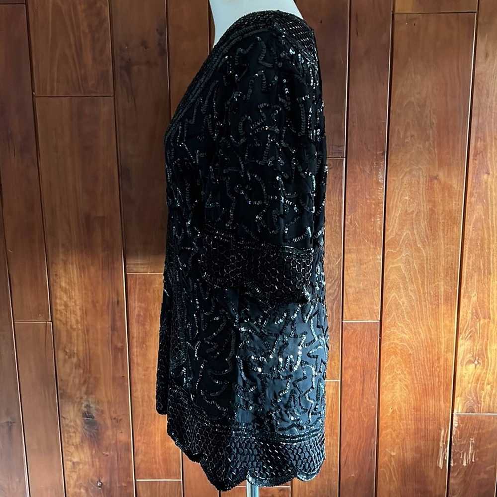 Vintage Laurence Kazar Beaded Sequin V Neck Top - image 8