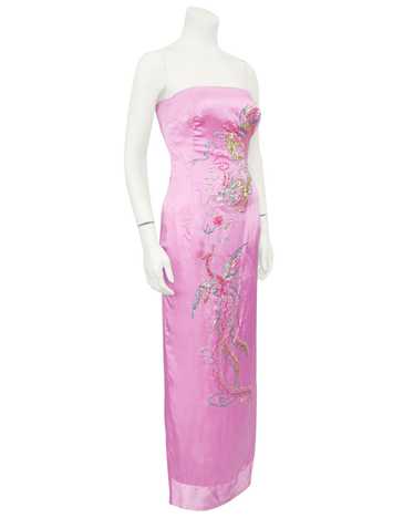 Pink Strapless Silk Gown with Beaded Dragon and Ph