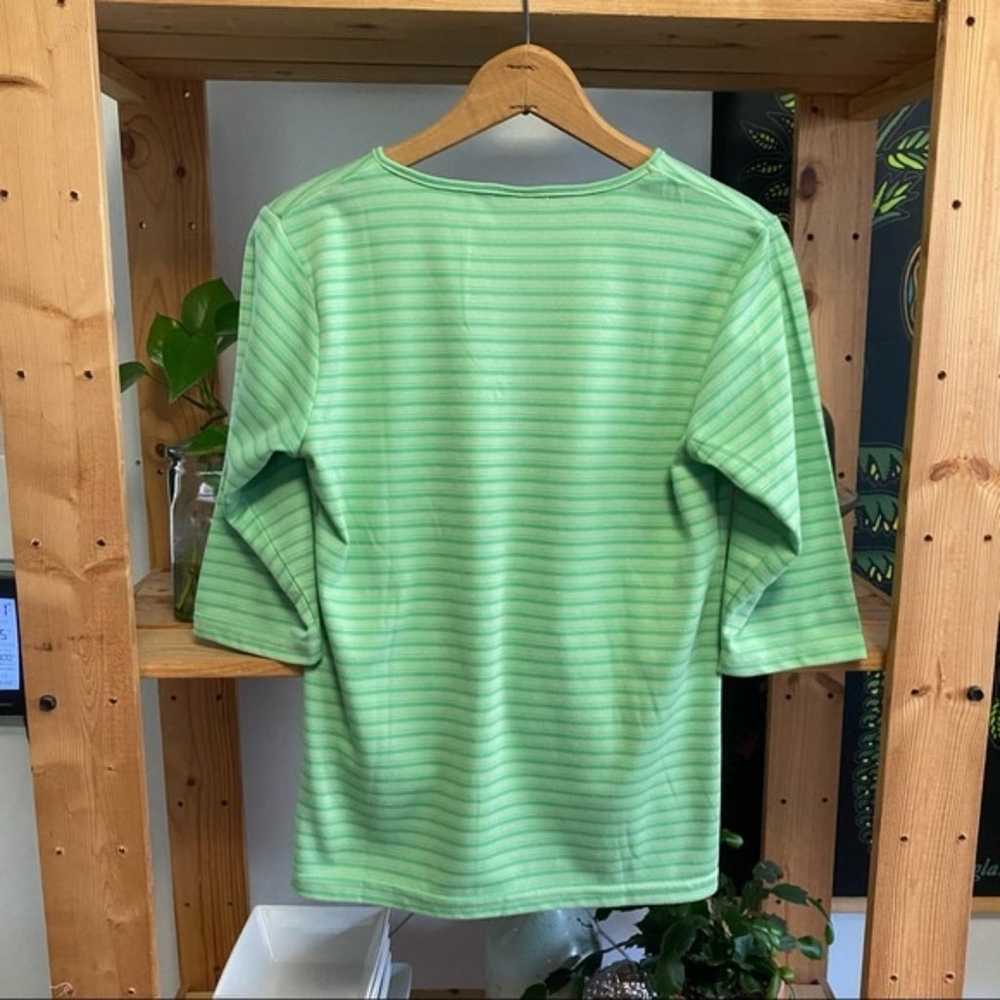 Hang Ten Vintage 90’s Green Striped Surf 3/4 Slee… - image 2