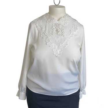 Vintage 90s ivory lace & beaded collar blouse 14 - image 1