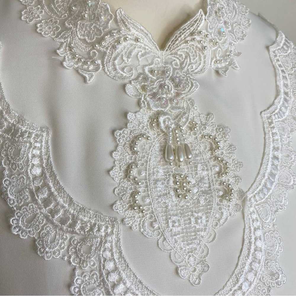 Vintage 90s ivory lace & beaded collar blouse 14 - image 3