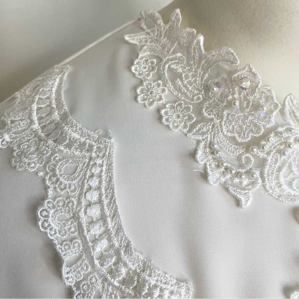 Vintage 90s ivory lace & beaded collar blouse 14 - image 4