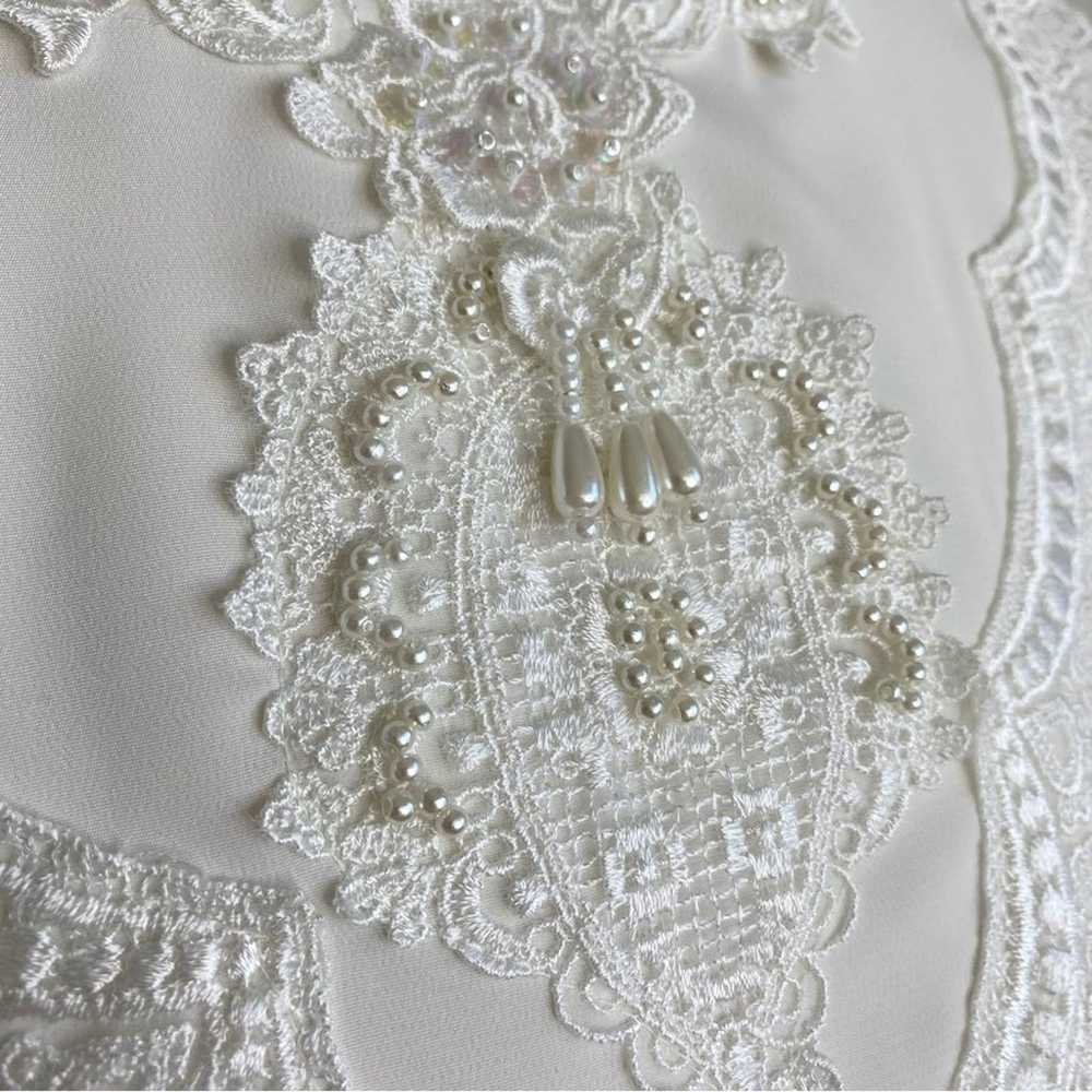 Vintage 90s ivory lace & beaded collar blouse 14 - image 9