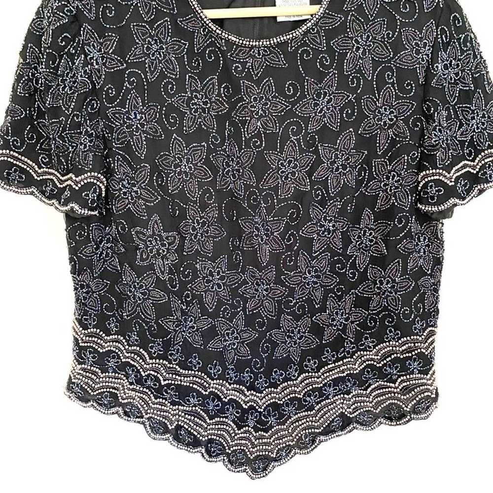 Papell Boutique Evening Vintage Silk Beaded Top L… - image 3