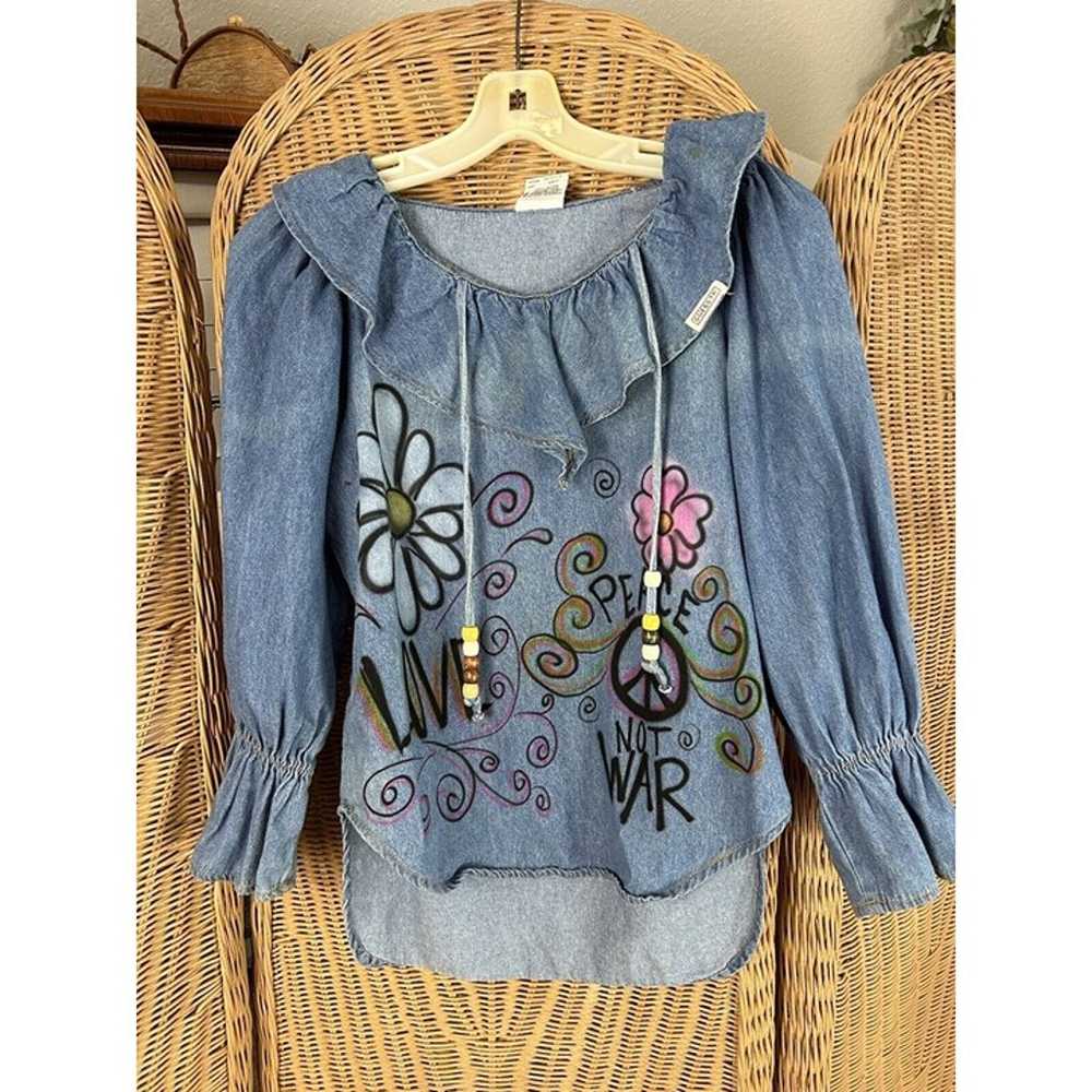 Vintage guess Denim Blouse George Marciano Graffi… - image 1