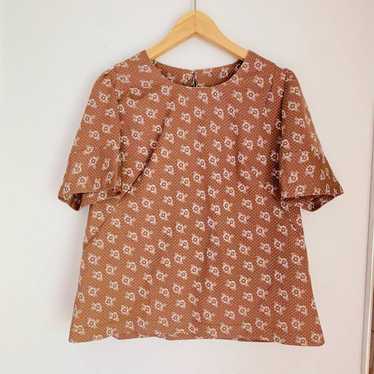 Vintage Handmade 60s 70s Brown Floral Blouse - image 1