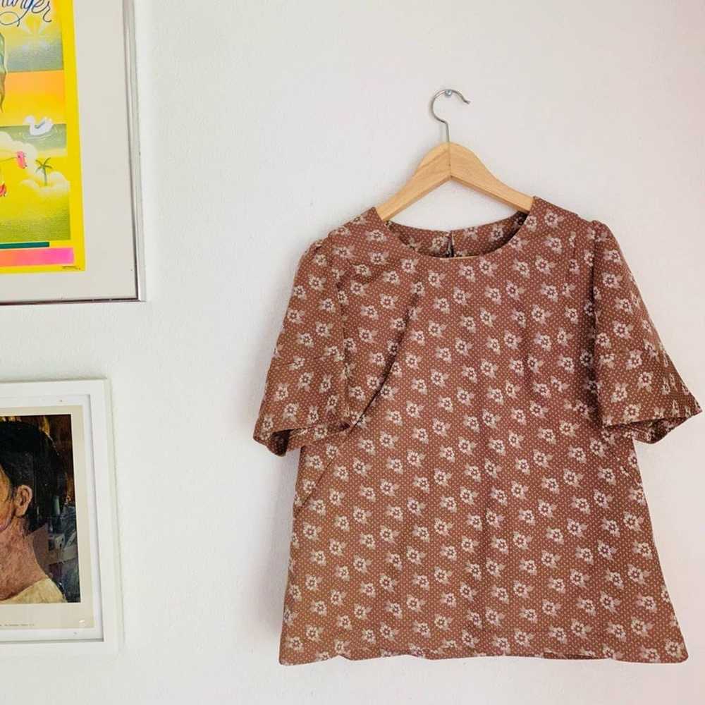 Vintage Handmade 60s 70s Brown Floral Blouse - image 5