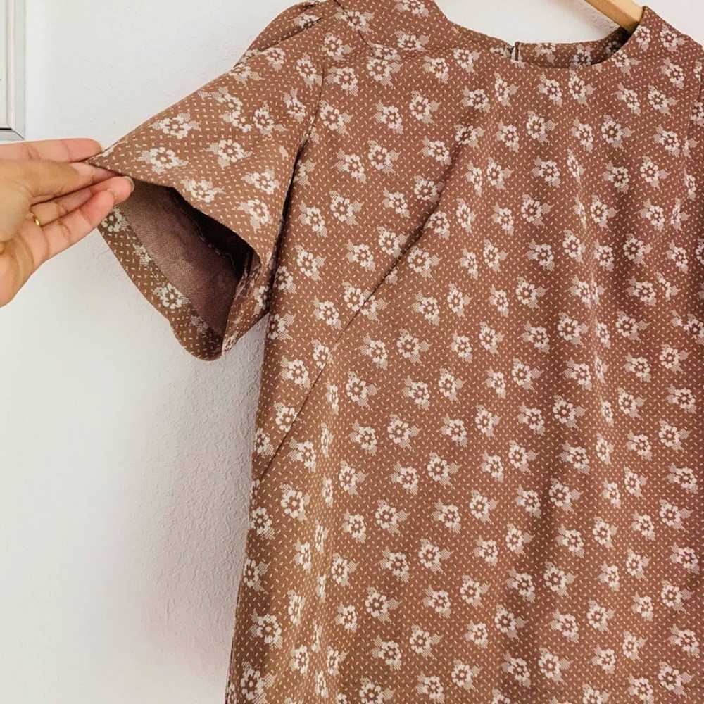 Vintage Handmade 60s 70s Brown Floral Blouse - image 7