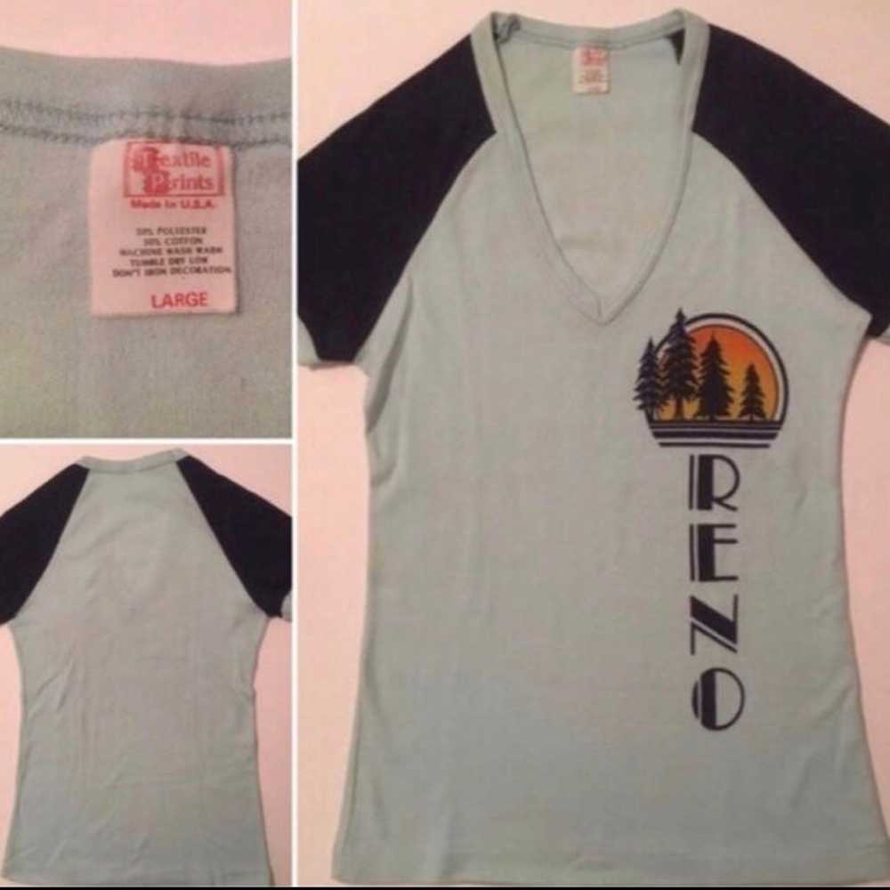 Vintage 80s Tee Shirt RENO Nevada 1980s Fitted T … - image 1