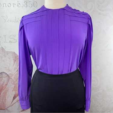 Chaus Woman Vintage Purple Blouse Pleated Silky S… - image 1