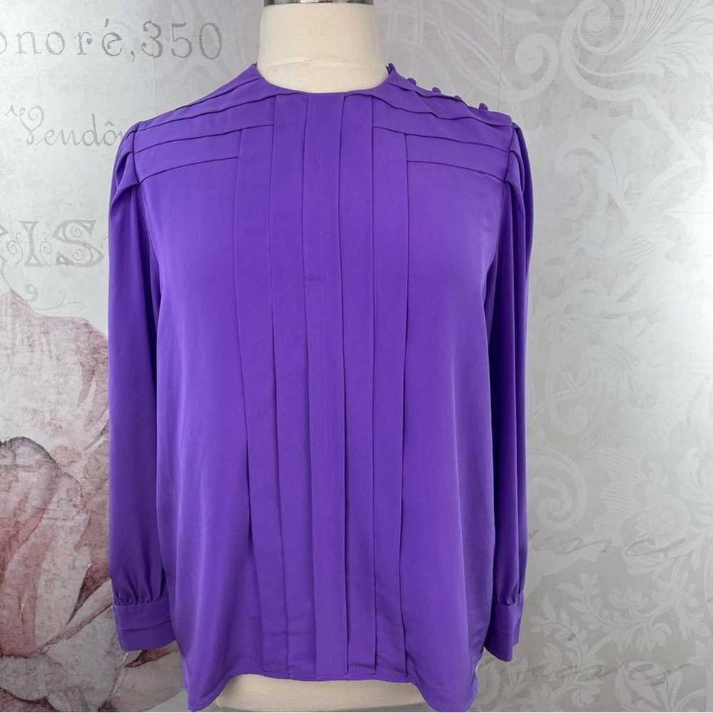Chaus Woman Vintage Purple Blouse Pleated Silky S… - image 3