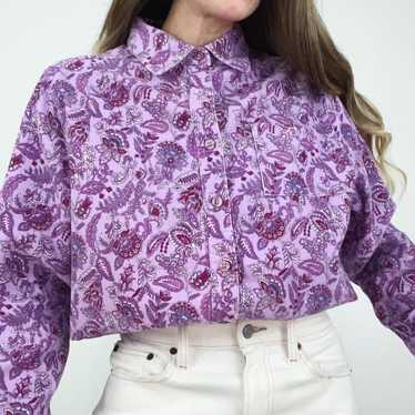 Vintage Paisley Corduroy Button-Front Top