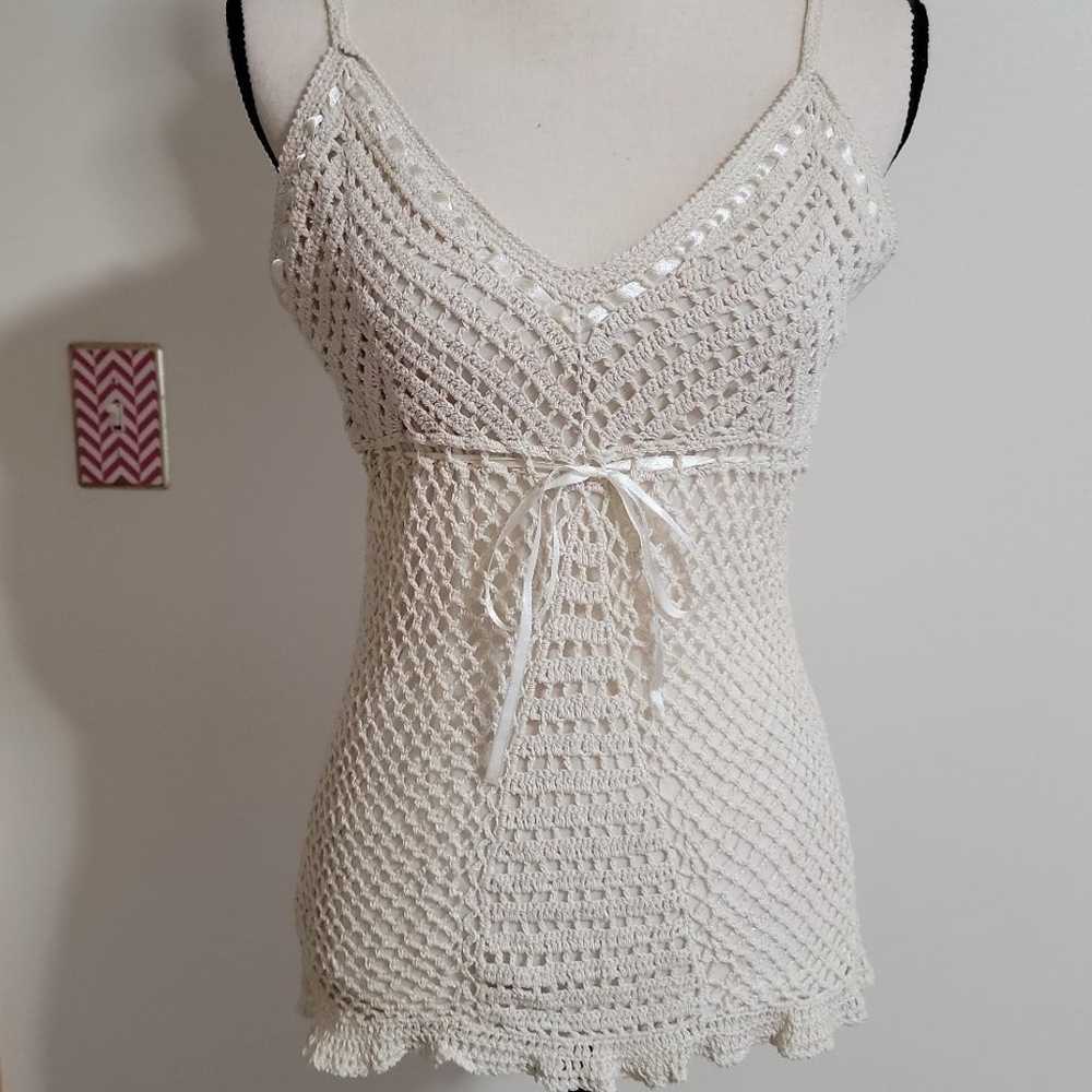 Vintage Faded Glory Crochet Top Ivory Sz L