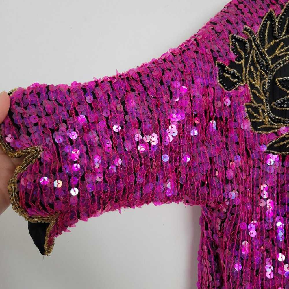 Vintage SCALA 100% Silk Purple Shiny Beaded Flora… - image 4