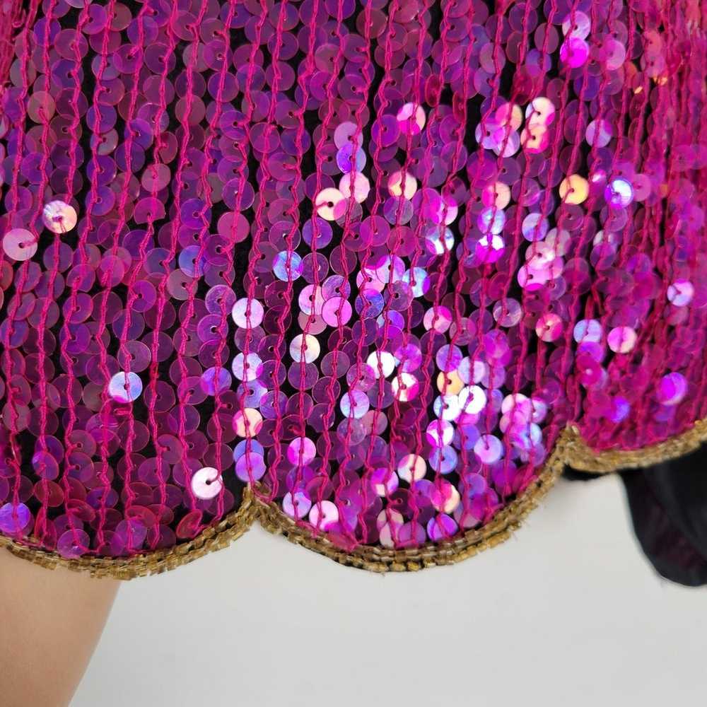 Vintage SCALA 100% Silk Purple Shiny Beaded Flora… - image 8
