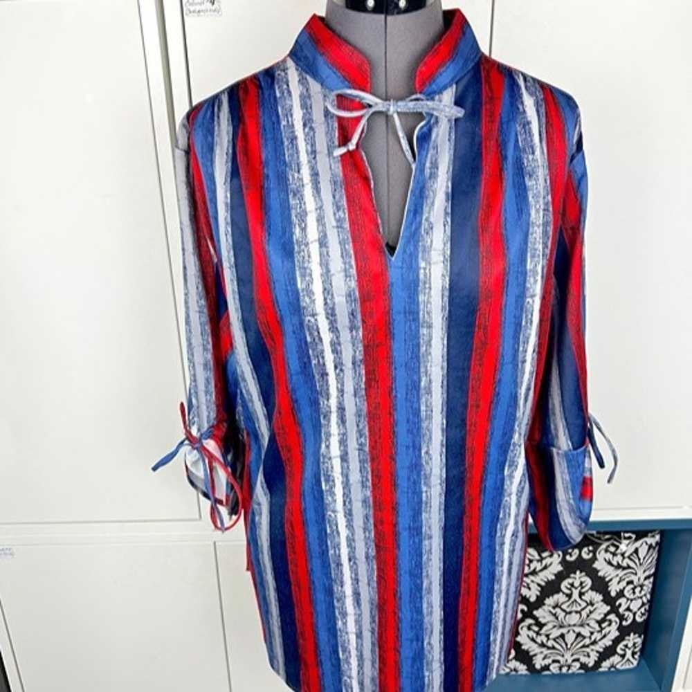 1970s Striped Blue & Red Blouse - image 1