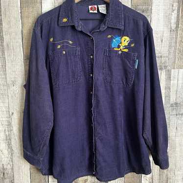 Vintage Looney Tunes Shirt Tweety Bird Corduroy W… - image 1