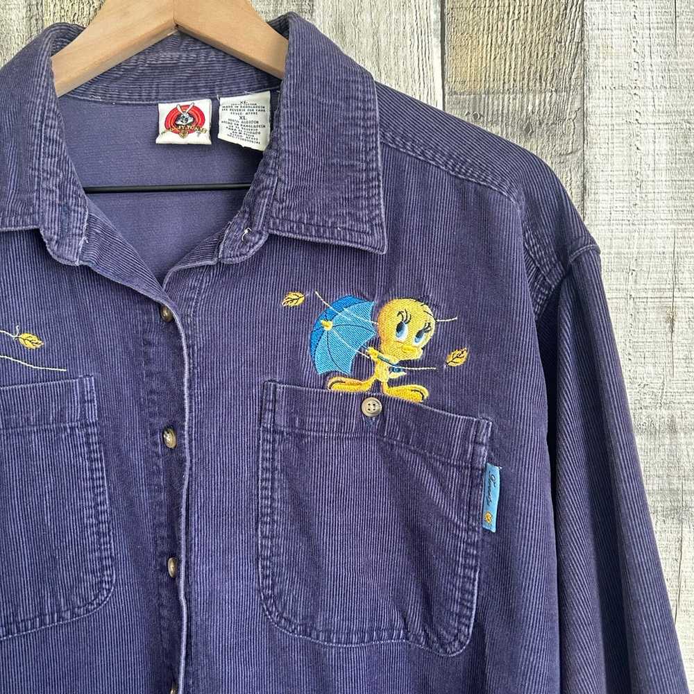 Vintage Looney Tunes Shirt Tweety Bird Corduroy W… - image 2