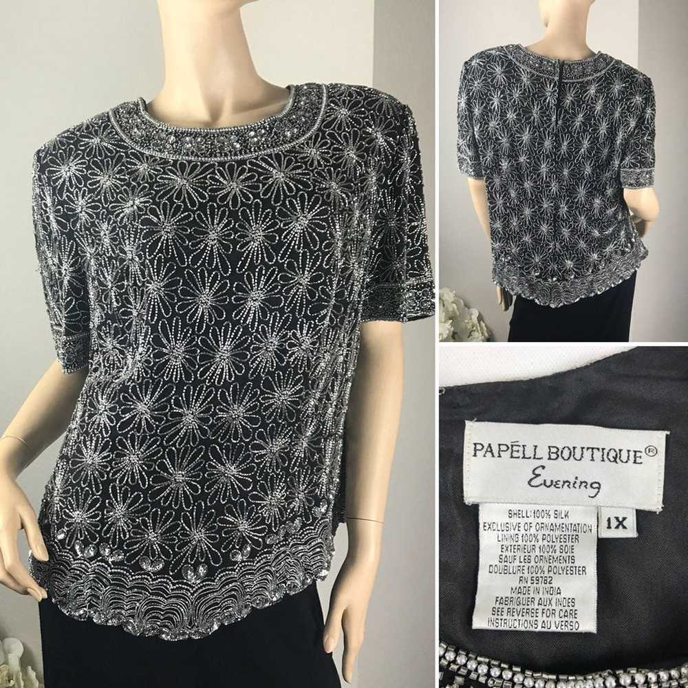 VTG Papell Boutique Beaded SS Top Plus size 1X - image 1