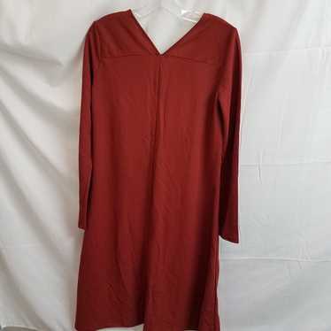 Zara Basics Long Sleeve Knit V-Neck Dress Rust Si… - image 1