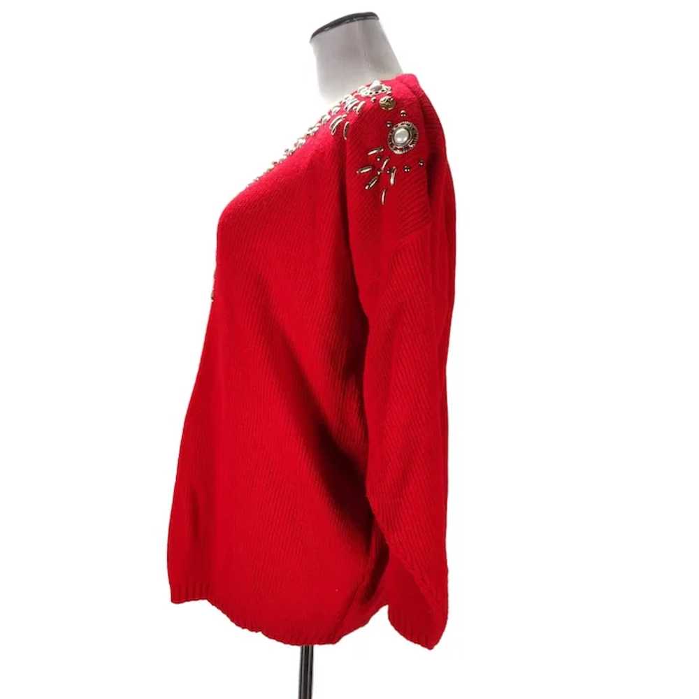 Red Western Sweater Size 1X Acrylic Knit Studs Pe… - image 2