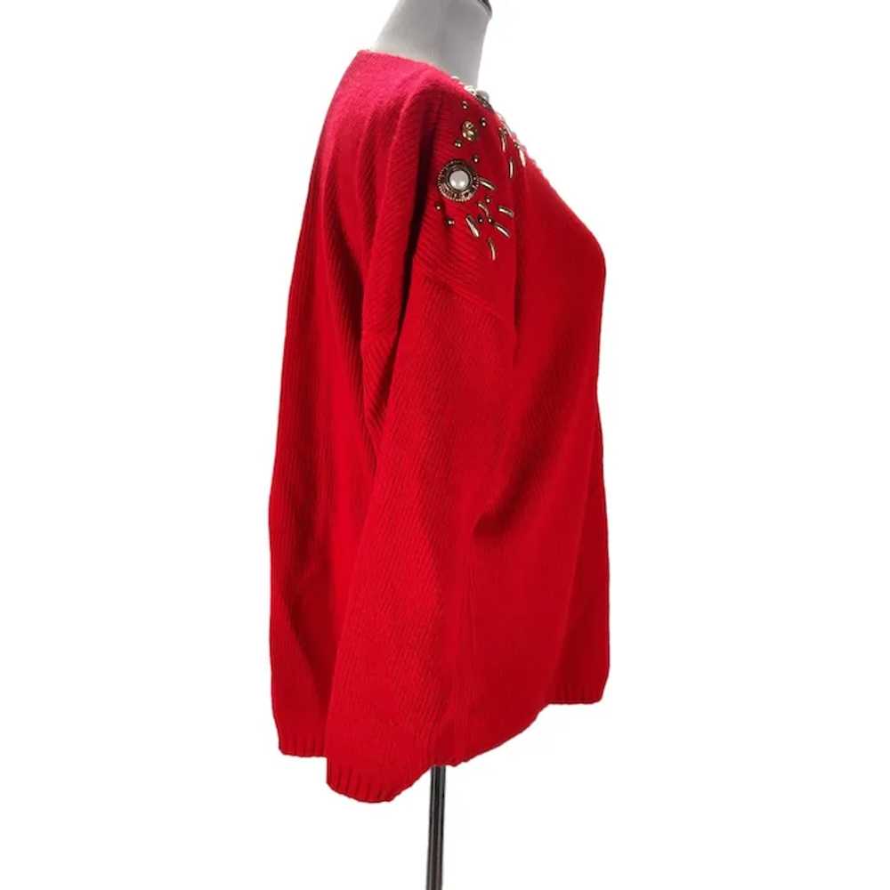 Red Western Sweater Size 1X Acrylic Knit Studs Pe… - image 4