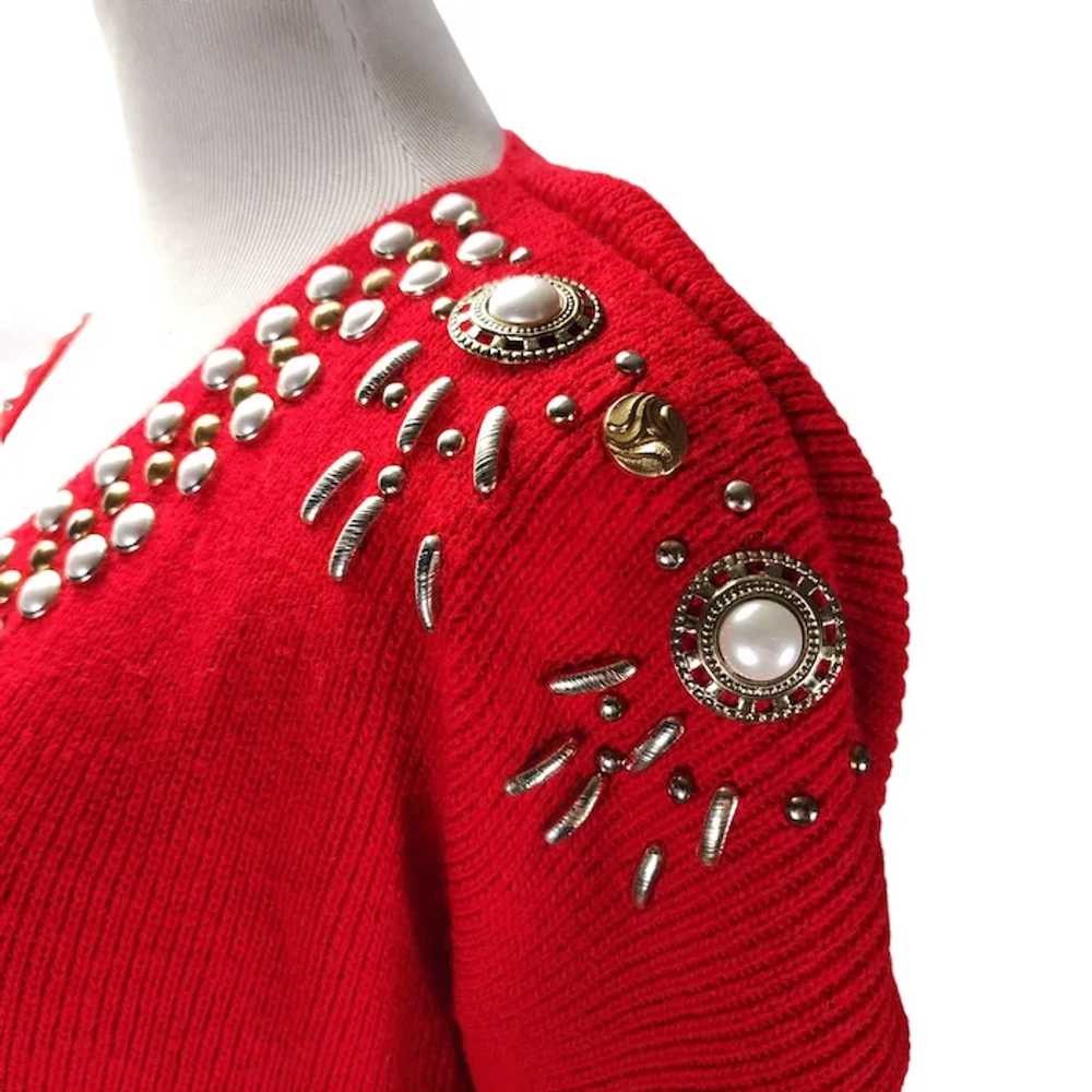 Red Western Sweater Size 1X Acrylic Knit Studs Pe… - image 5