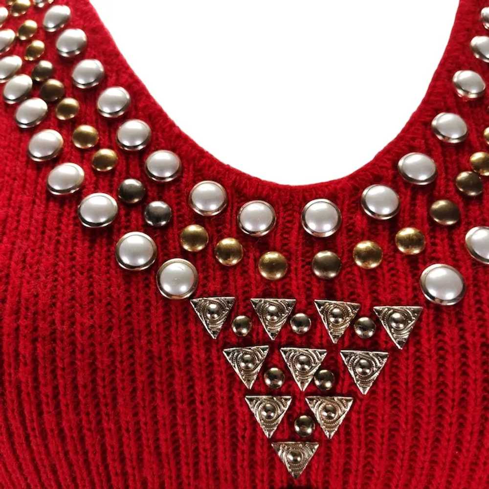 Red Western Sweater Size 1X Acrylic Knit Studs Pe… - image 8