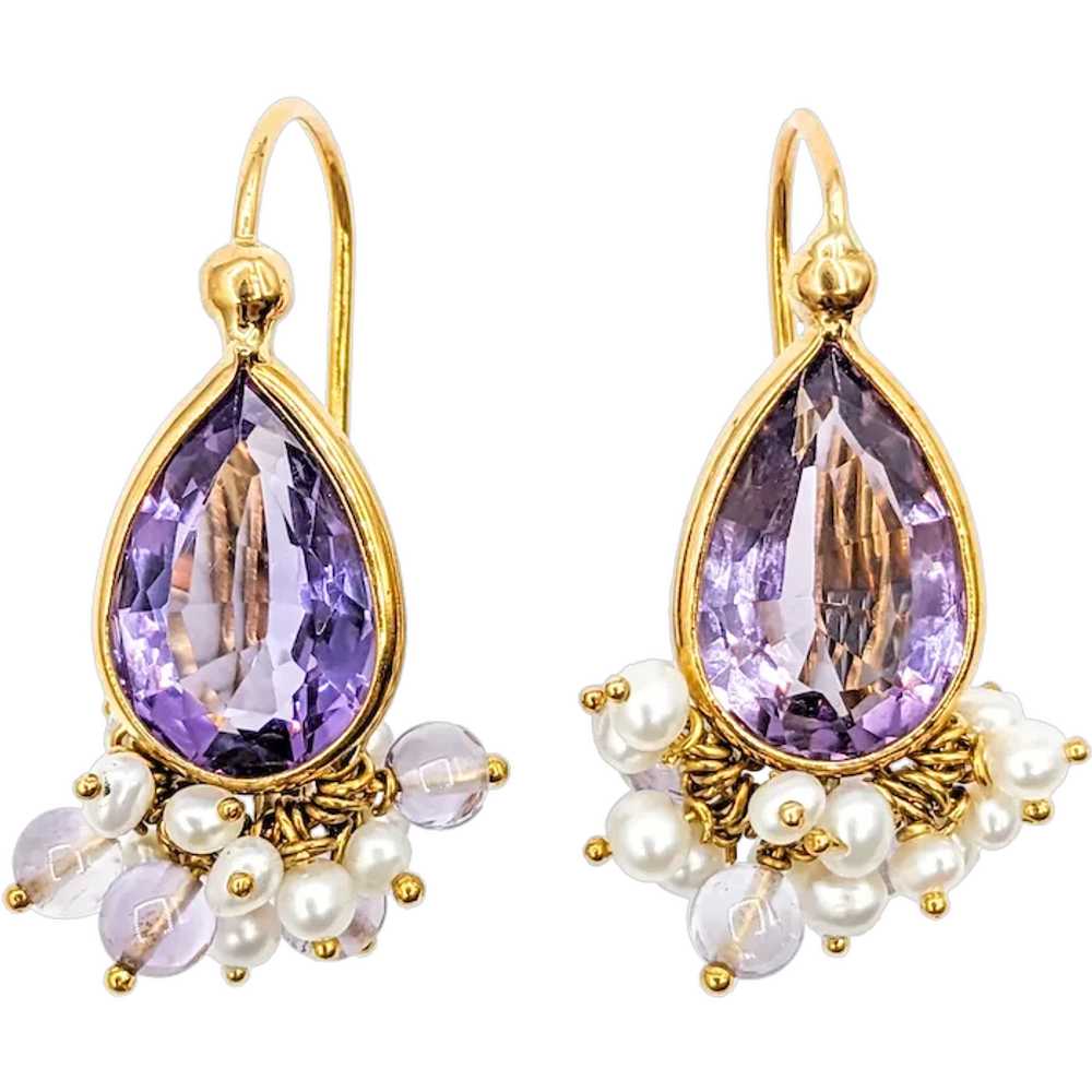 Whimsical Purple Amethyst & Pearl Earrings in Gold - image 1