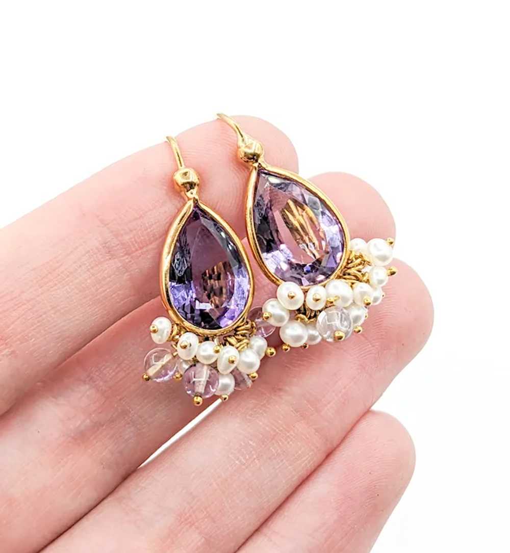 Whimsical Purple Amethyst & Pearl Earrings in Gold - image 3