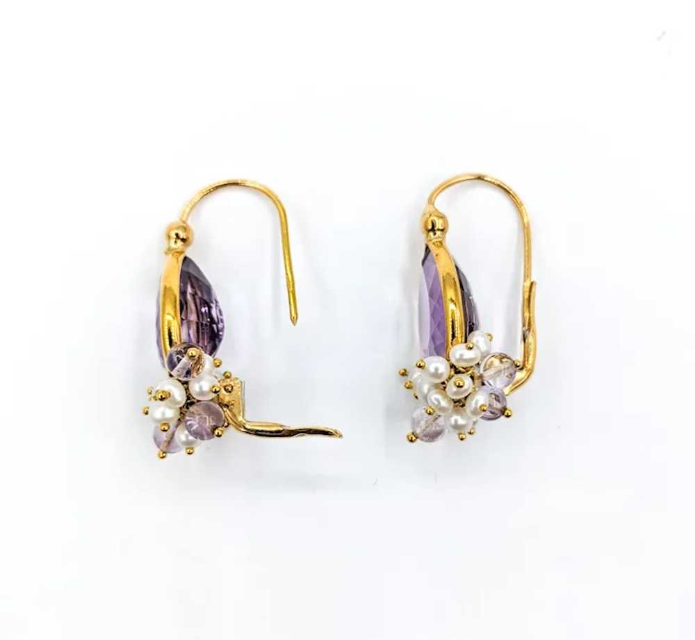 Whimsical Purple Amethyst & Pearl Earrings in Gold - image 4