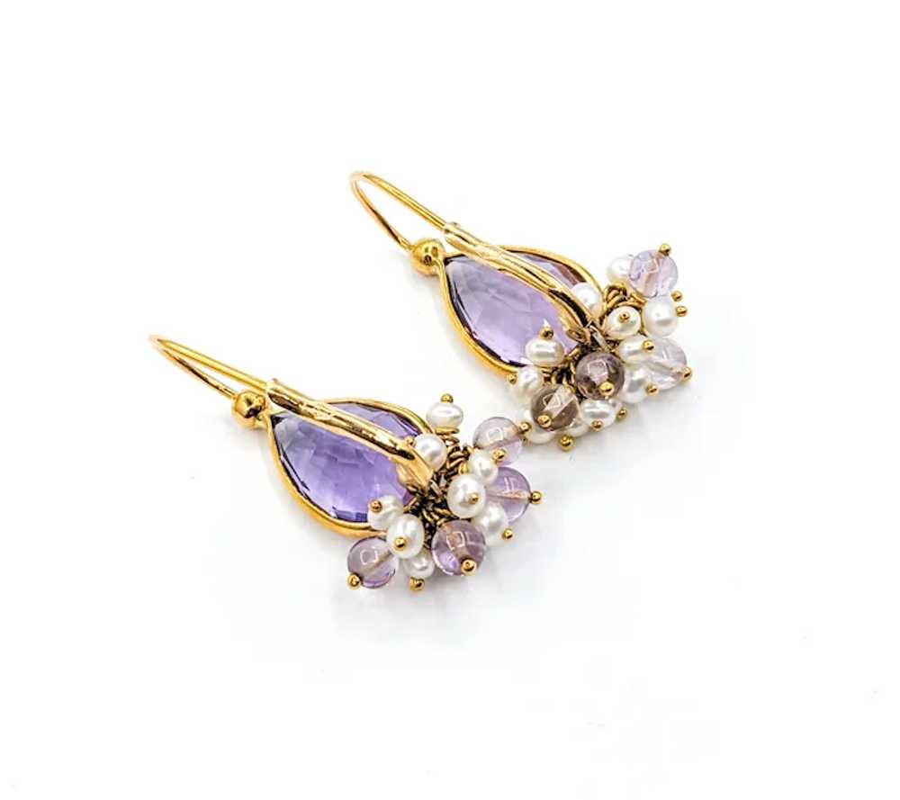 Whimsical Purple Amethyst & Pearl Earrings in Gold - image 5