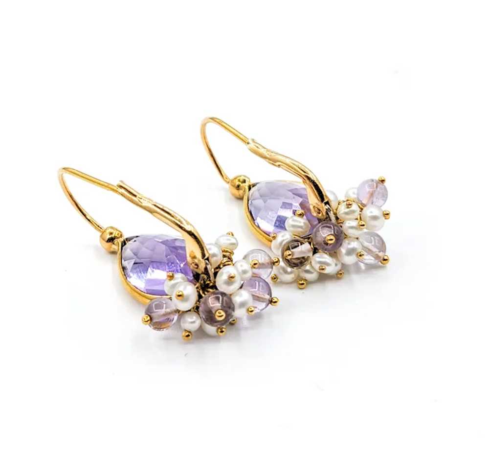 Whimsical Purple Amethyst & Pearl Earrings in Gold - image 6