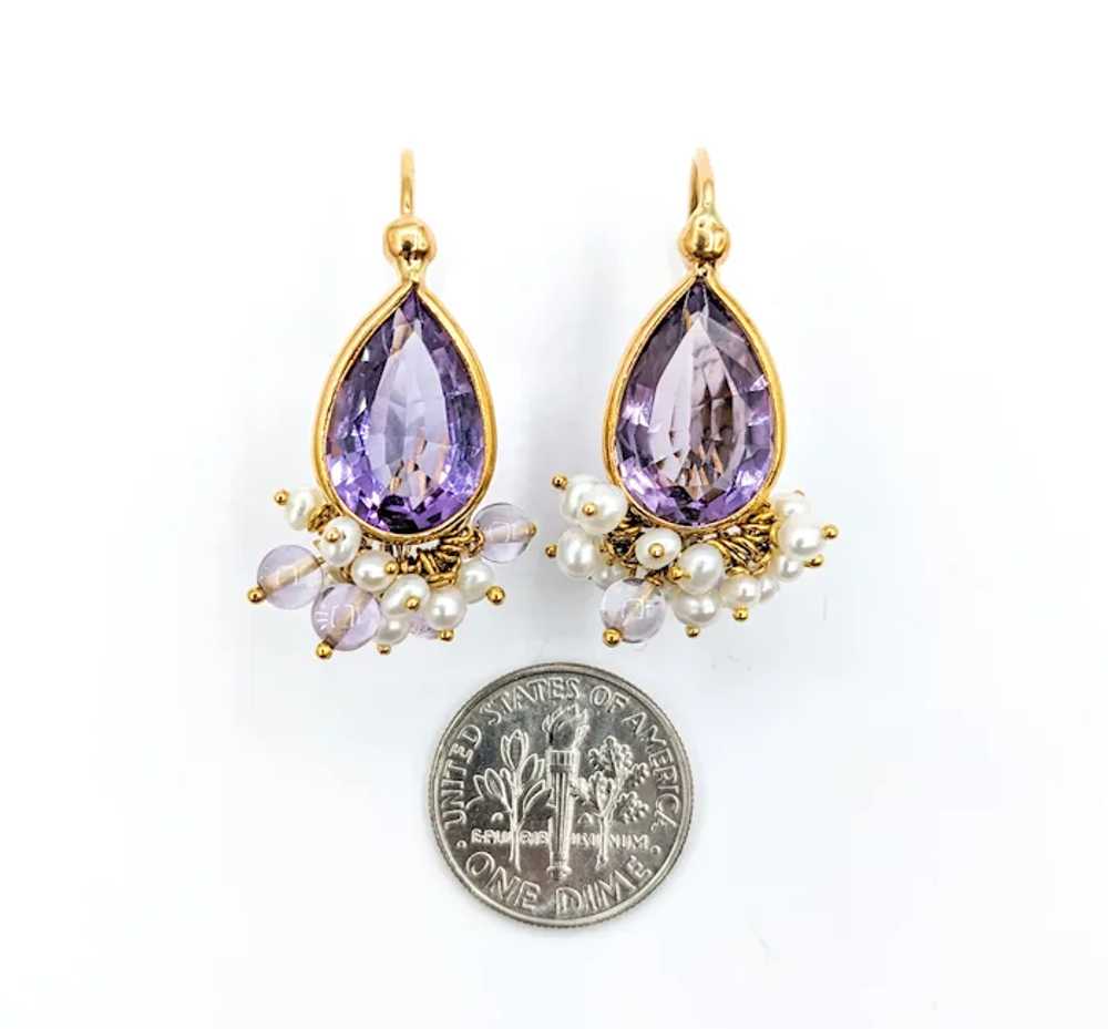 Whimsical Purple Amethyst & Pearl Earrings in Gold - image 7