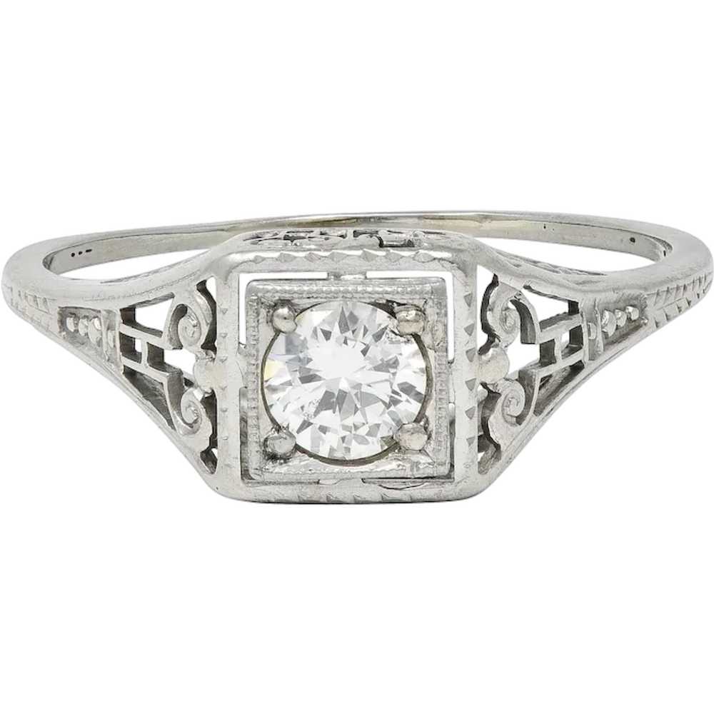 Art Deco Old European Diamond 14 Karat White Gold… - image 1