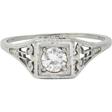 Art Deco Old European Diamond 14 Karat White Gold… - image 1