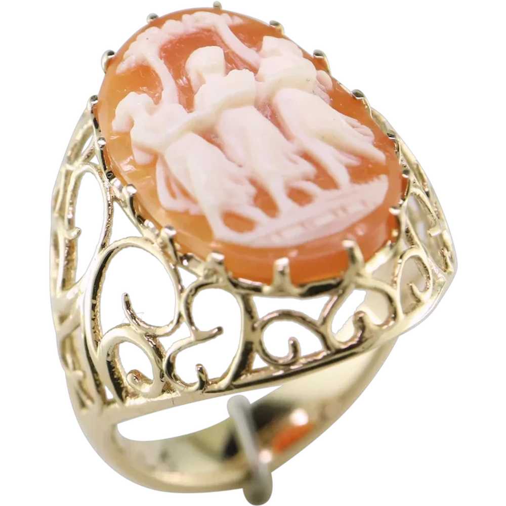 14K Yellow Gold "Three Graces" Cameo Ring - image 1