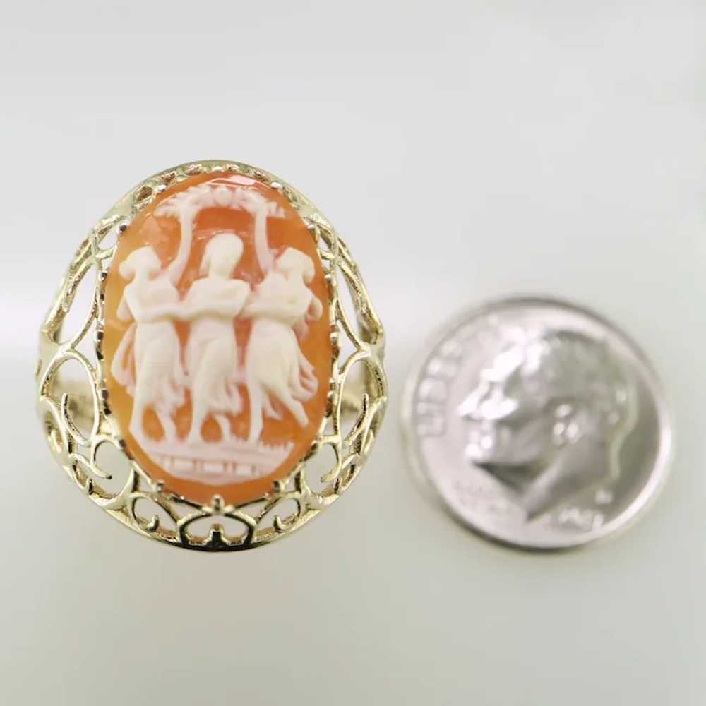 14K Yellow Gold "Three Graces" Cameo Ring - image 7